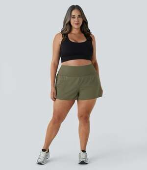 4x Women's Back Pocket Plus Side Hidden Pocket 2-in-1 Gym Plus Size Shorts 2.5''